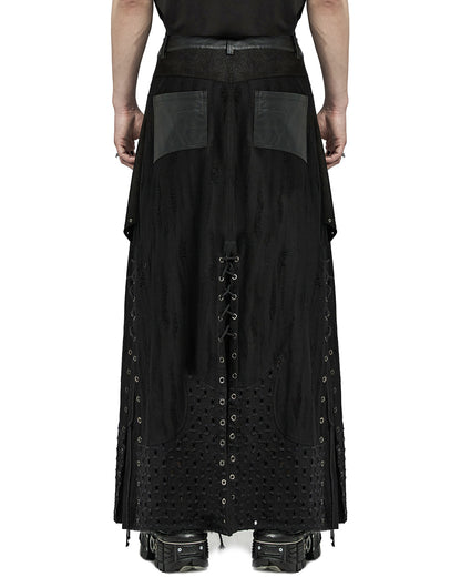 WQ-718BQM-BKM Mens Industrial Apocalyptic Punk Long Kilt Skirt