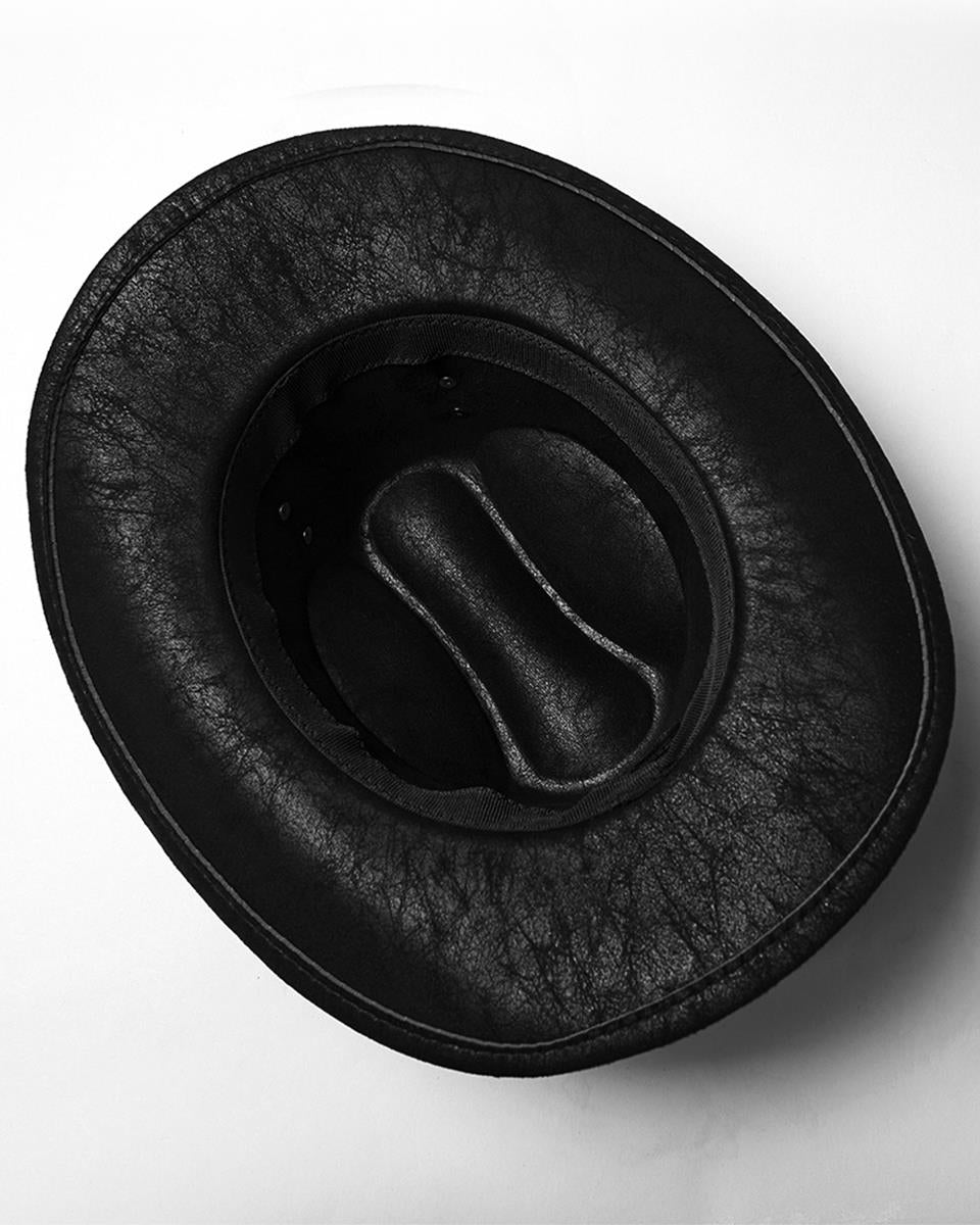 WS-859MZ Unisex Distressed Faux Leather Strapping Fedora Hat