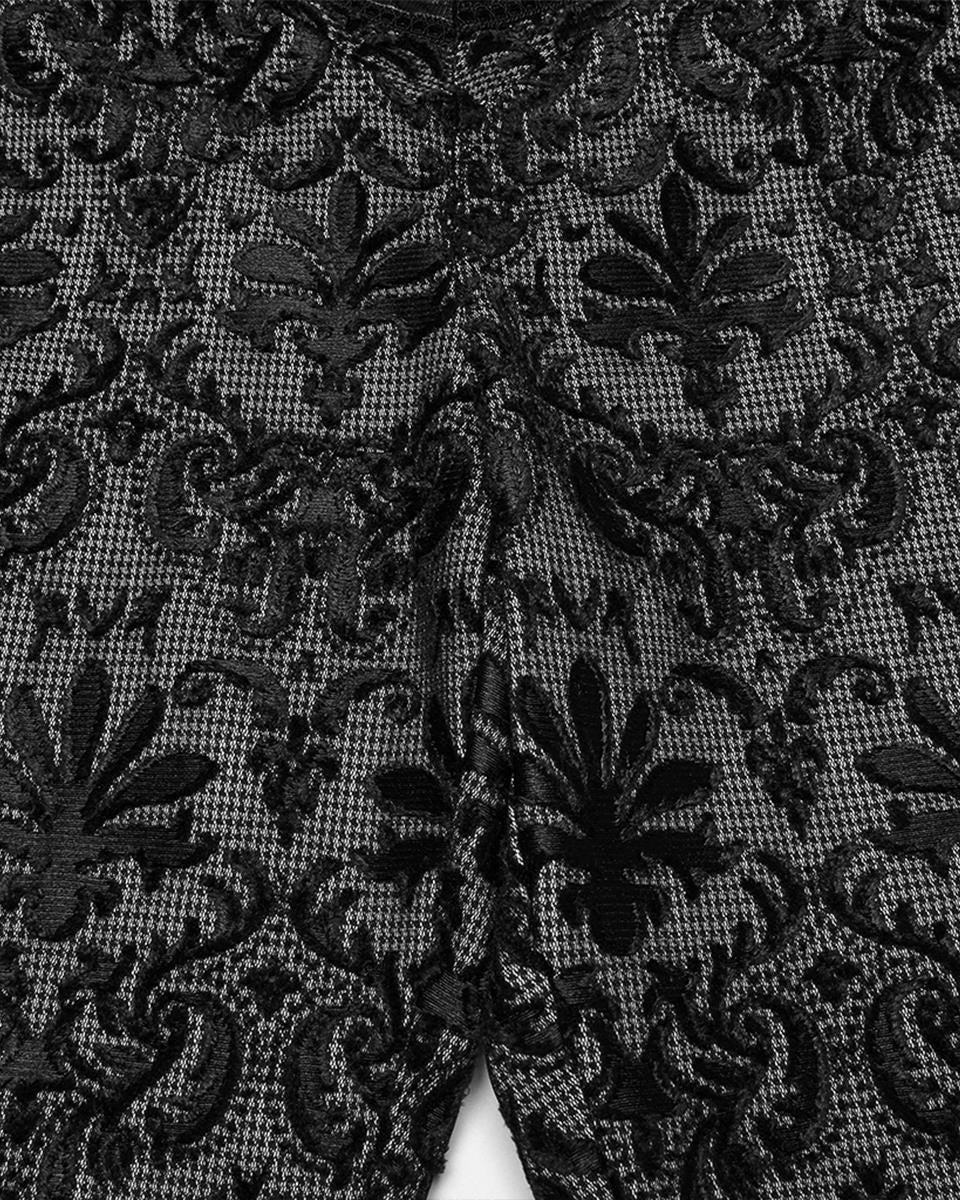 WK-725XCM-BKWHM Mens Gothic Aristocrat Embroidered Damask Houndstooth Dress Pants