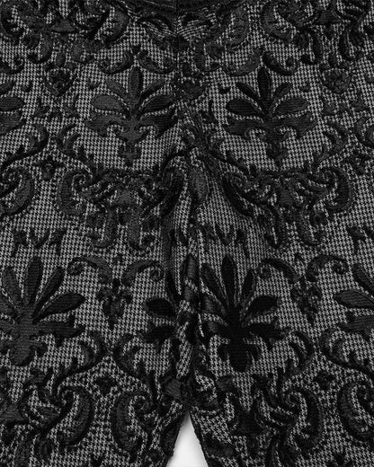 WK-725XCM-BKWHM Mens Gothic Aristocrat Embroidered Damask Houndstooth Dress Pants