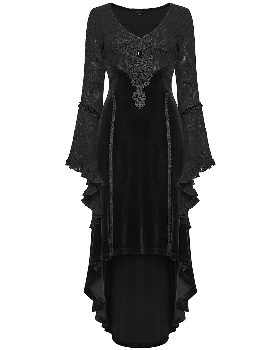 WQ-889LQF Womens Dark Gothic Velvet Applique Fishtail Dress