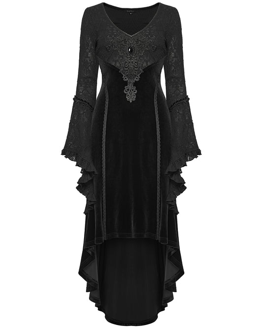 WQ-889LQF Womens Dark Gothic Velvet Applique Fishtail Dress