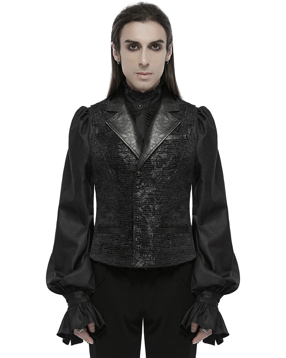 WY-1698MJM Mens Dark Gothic Jacquard Waistcoat Vest - Black