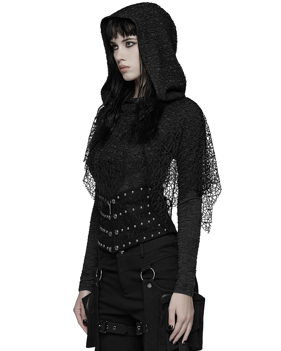 WS-782YDF Womens Apocalyptic Gothic Skull Studded Webbing Waist Cincher Corset Belt