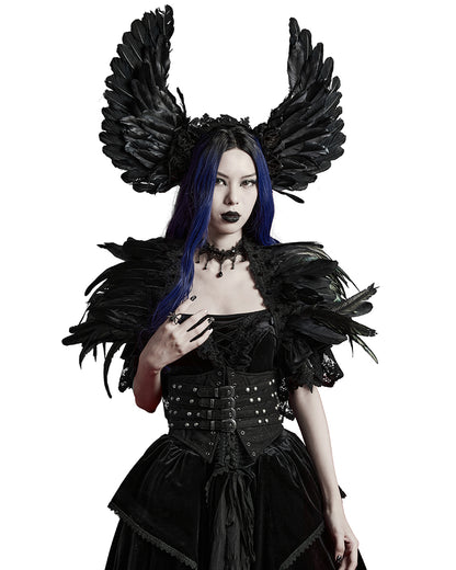 PR-WS-596FSF-BKF Womens Gothic Raven Feathered Fascinator Headdress