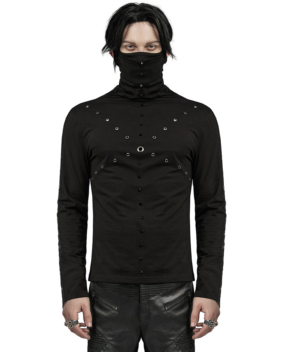 WT-898TCM-BKM Mens Dark CyberPunk Studded High Neck Muffler Top