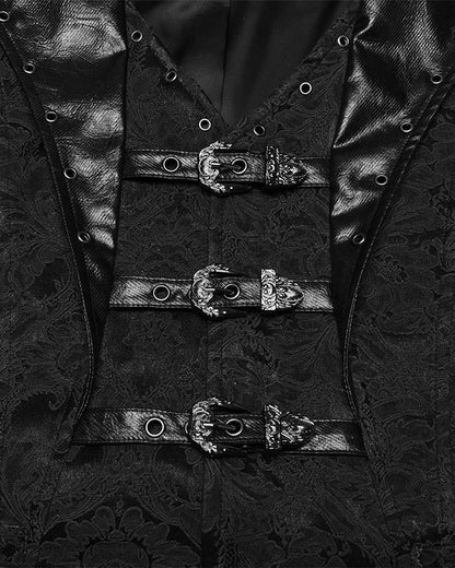 WY-1765MJM-BKM Mens Dark Victorian Gothic Damask Jacquard Waistcoat Vest - Black