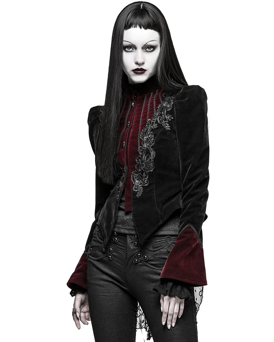 Y-769 Womens Gothic Jacket - Black & Red Velvet