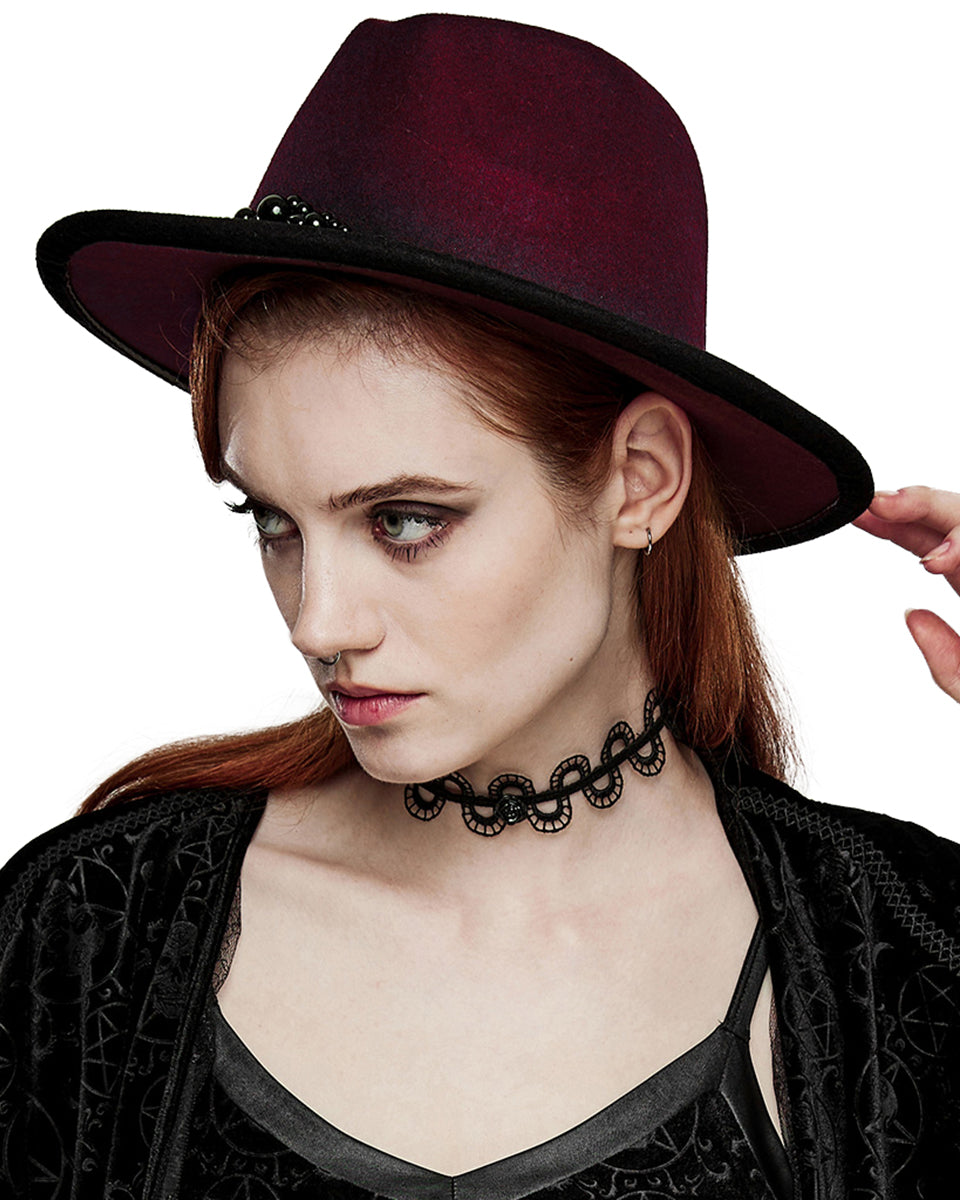 PR-DS-570MZF-BKRDF Womens Gothic Gradient Fedora Hat - Red & Black