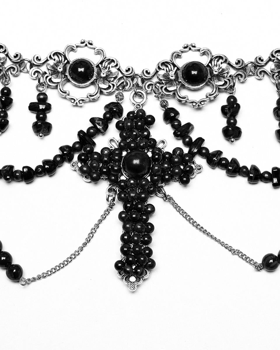 WS-781LHF-BKF Womens Gothic Beaded Crucifix Cross Necklace