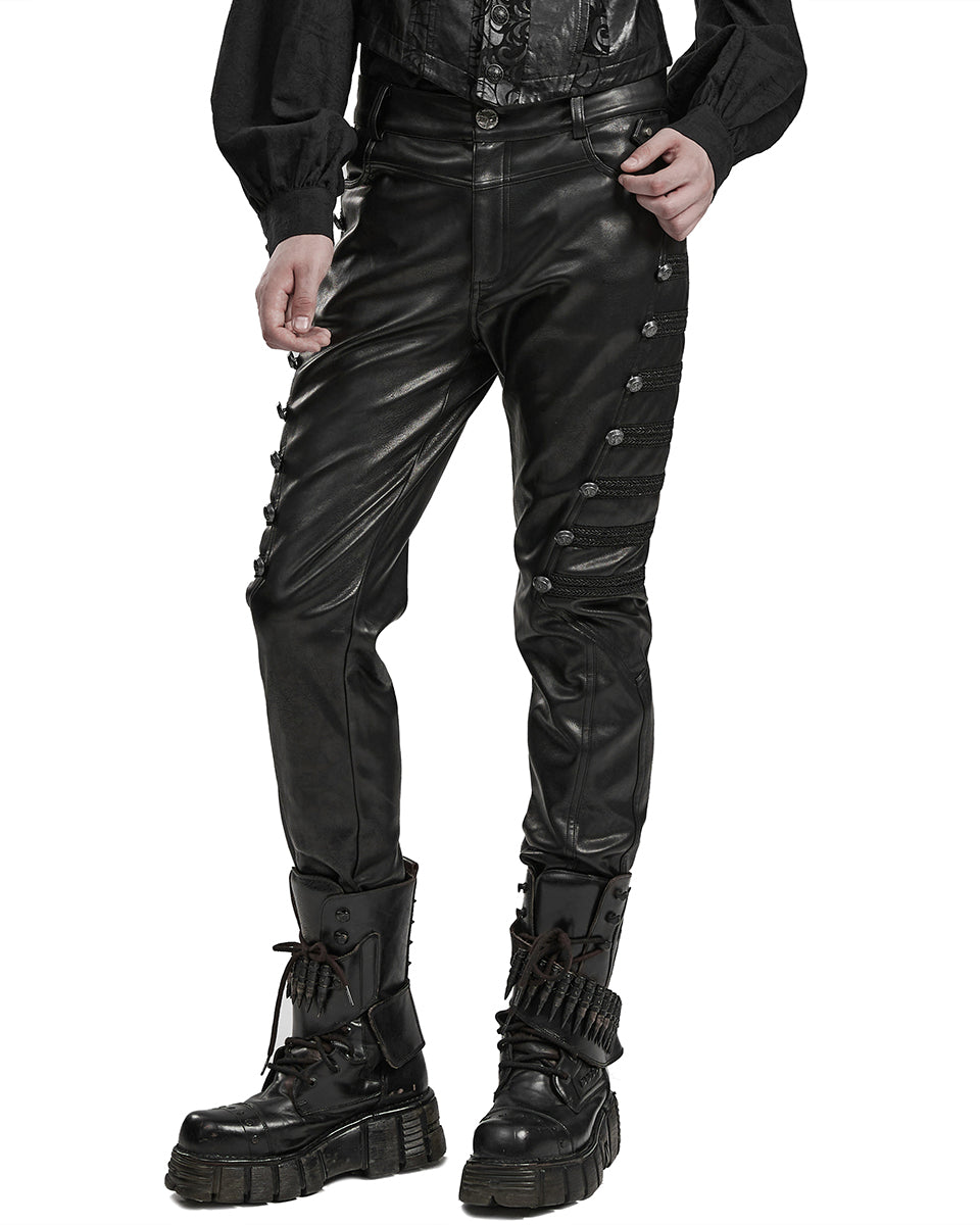 PR-WK-583PCM-BKM Black Parade Mens Faux Leather Military Pants