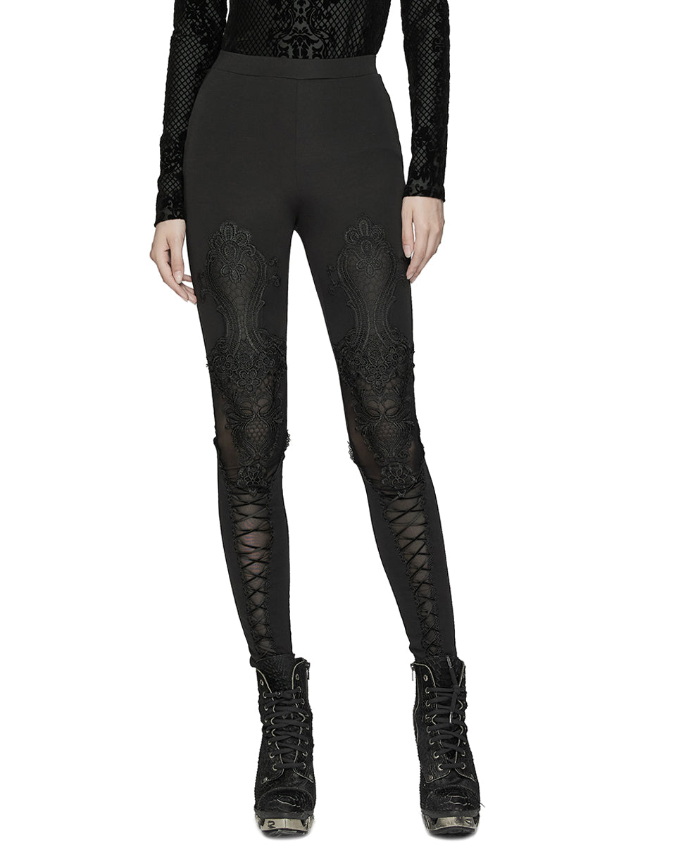 WK-653DDF Womens Gothic Embroidered Lacing Leggings