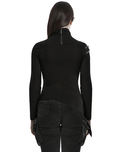 OT-952TCF-BKF Daily Life Womens Asymmetric Apocalyptic Spliced Mesh Top