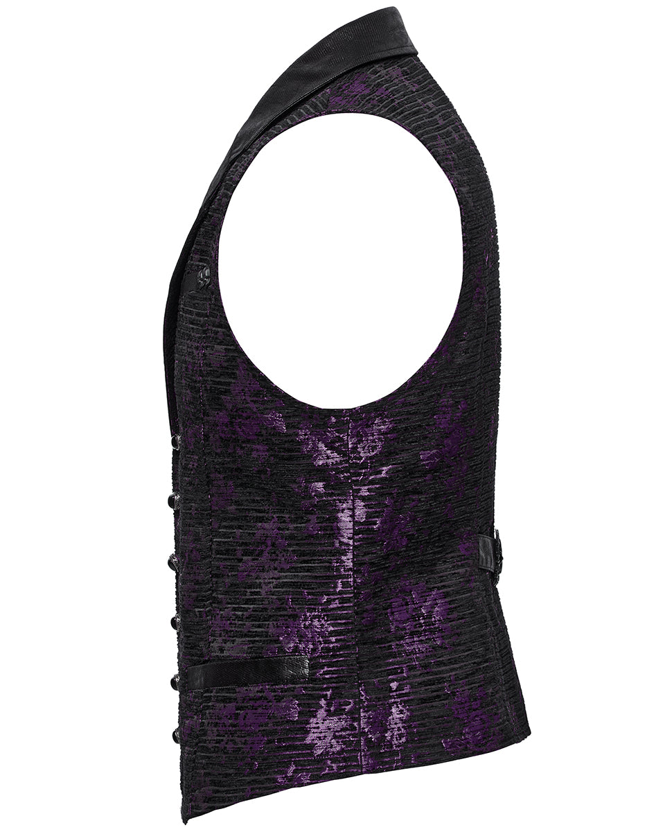 WY-1698MJM Mens Dark Gothic Jacquard Waistcoat Vest - Purple & Black