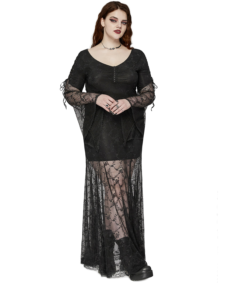 DQ-725LQF Plus Size Womens Gothic Layered Lace Maxi Dress