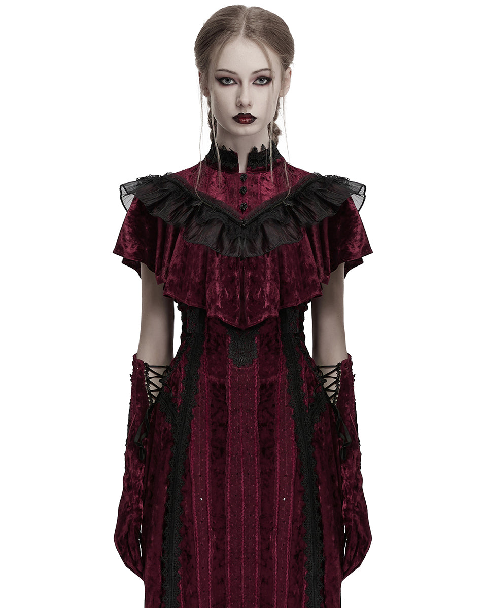 OY-1750DPF Daily Life Womens Gothic Crushed Velvet & Lace Bolero Cape - Red
