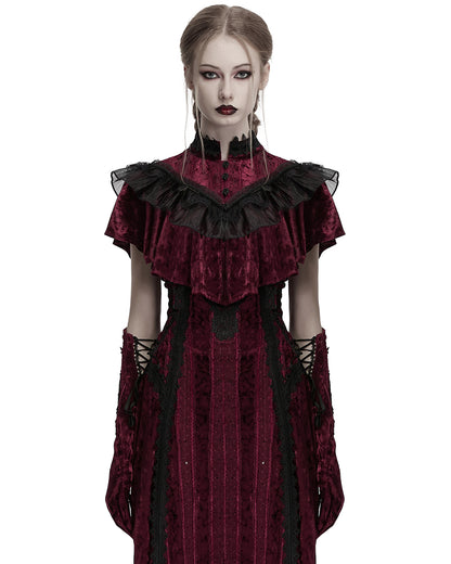 OY-1750DPF Daily Life Womens Gothic Crushed Velvet & Lace Bolero Cape - Red