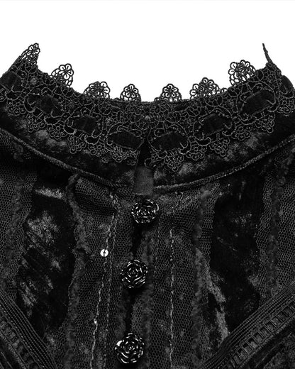 OY-1750DPF Daily Life Womens Long Gothic Crushed Velvet & Lace Bolero Cape - Black