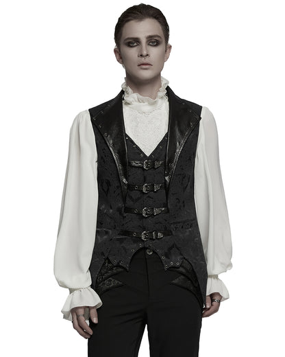 WY-1765MJM-BKM Mens Dark Victorian Gothic Damask Jacquard Waistcoat Vest - Black