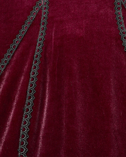 OQ-850LQF Daily Life Womens Long Gothic Velvet Applique Maxi Dress - Red