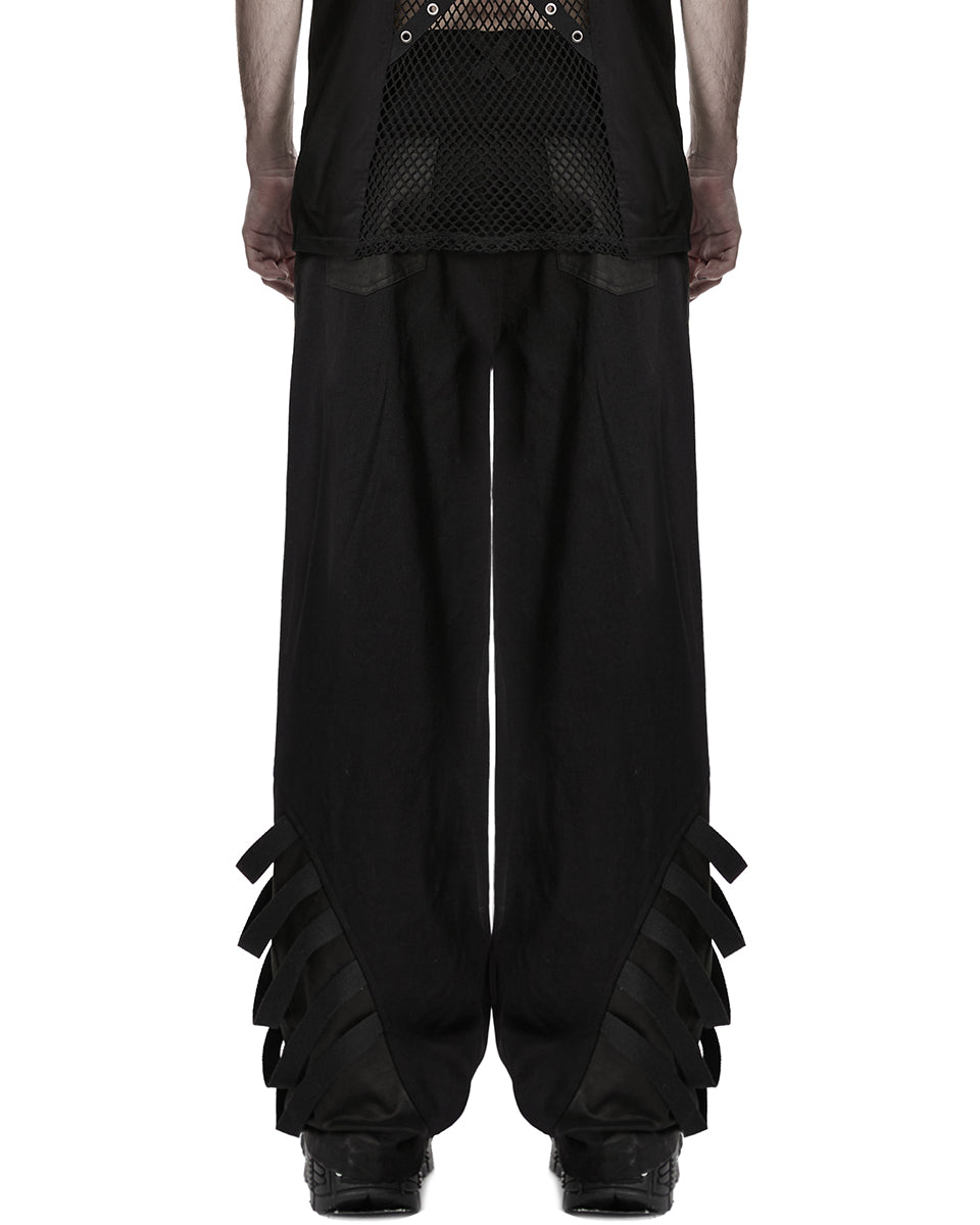 PR-WK-796XCM-BKM Mens Dark Gothic Cyberpunk Wide-Leg Strapping Pants