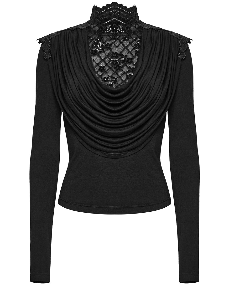 OT-988TCF Daily Life Womens Elegant Gothic Swing Collar Lace Inset Top