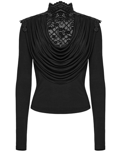 OT-988TCF Daily Life Womens Elegant Gothic Swing Collar Lace Inset Top