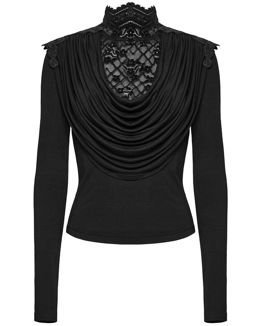 OT-988TCF Daily Life Womens Elegant Gothic Swing Collar Lace Inset Top