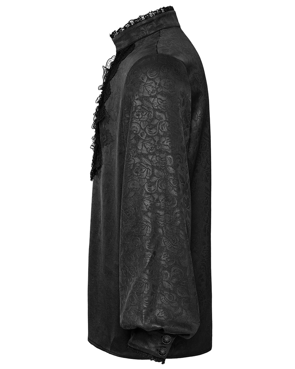 WY-1785 Mens Gothic Embossed Print Lace-Up Pirate Shirt - Black