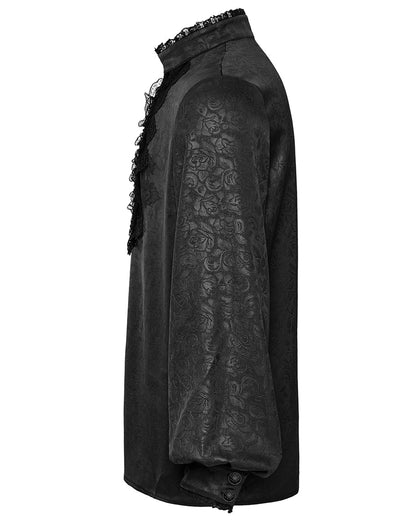 WY-1785 Mens Gothic Embossed Print Lace-Up Pirate Shirt - Black