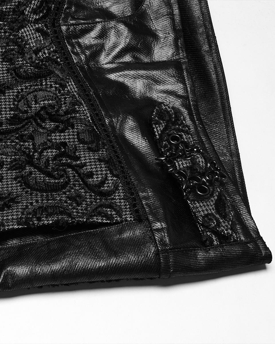 WK-725XCM-BKWHM Mens Gothic Aristocrat Embroidered Damask Houndstooth Dress Pants