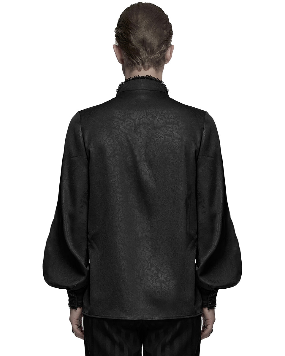 WY-1785 Mens Gothic Embossed Print Lace-Up Pirate Shirt - Black
