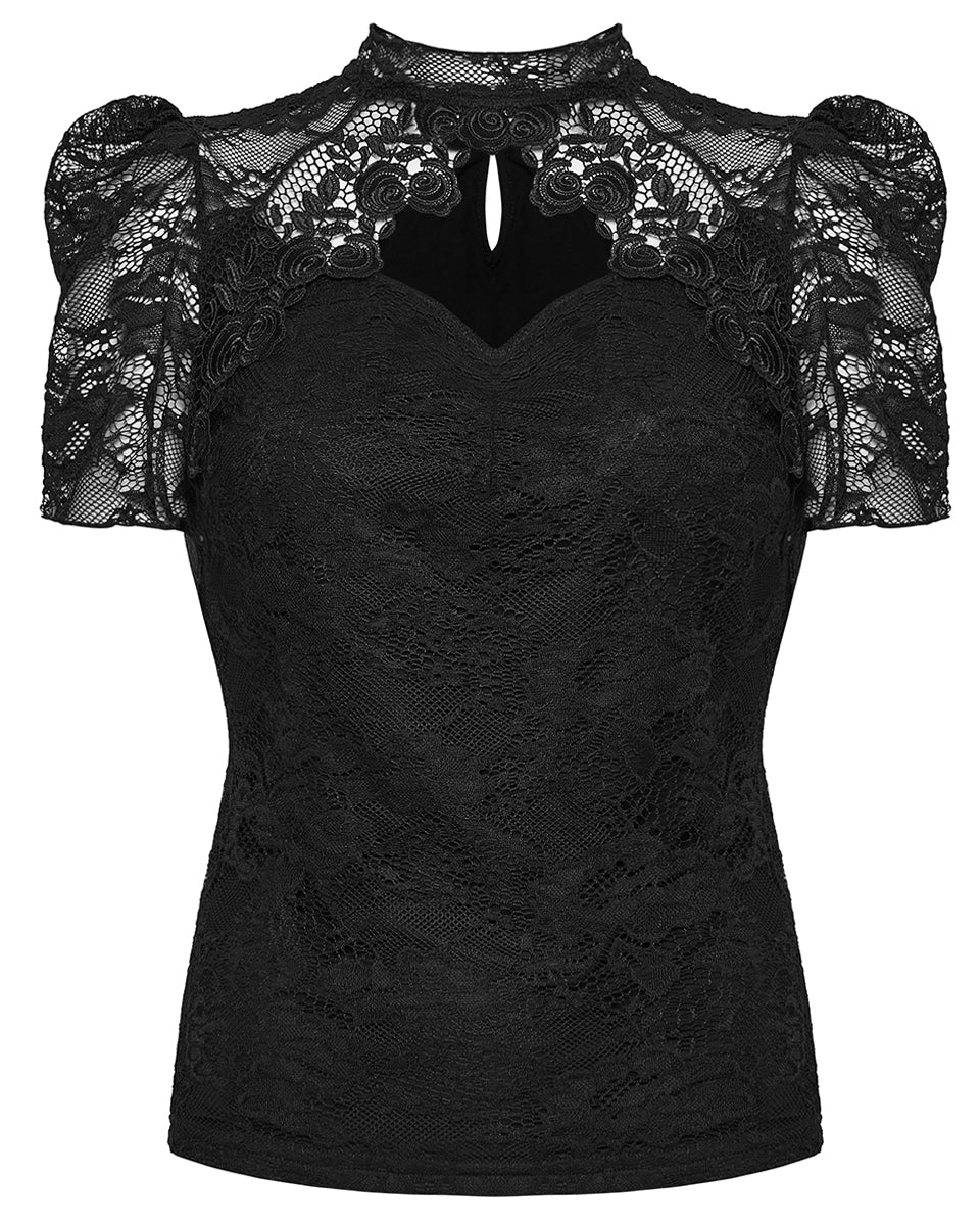 PR-OPT-989TDF-BKF Womens Elegant Gothic Lace Overlayer Applique T-Shirt Top