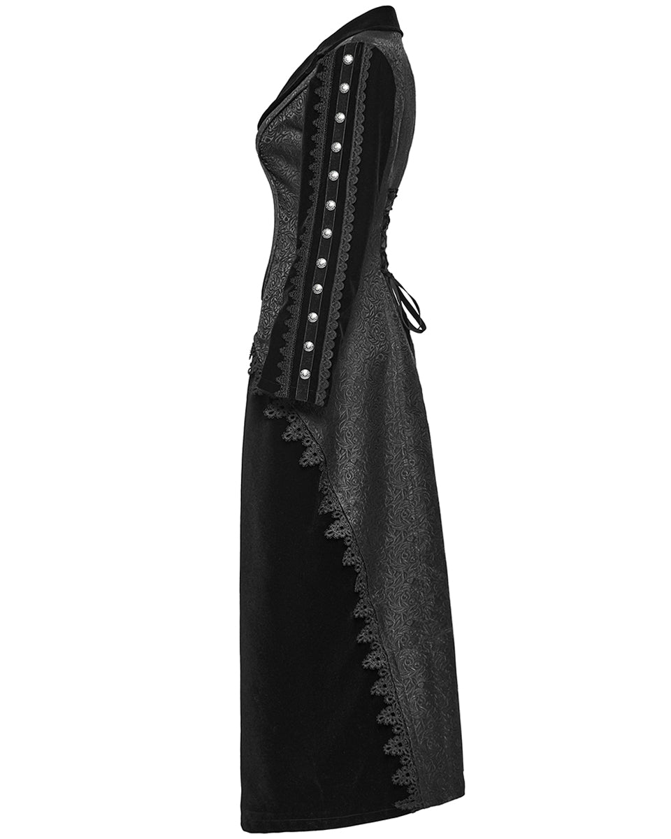 WY-1577XCF-BKF Womens Long Gothic Velvet & Jacquard Court Coat