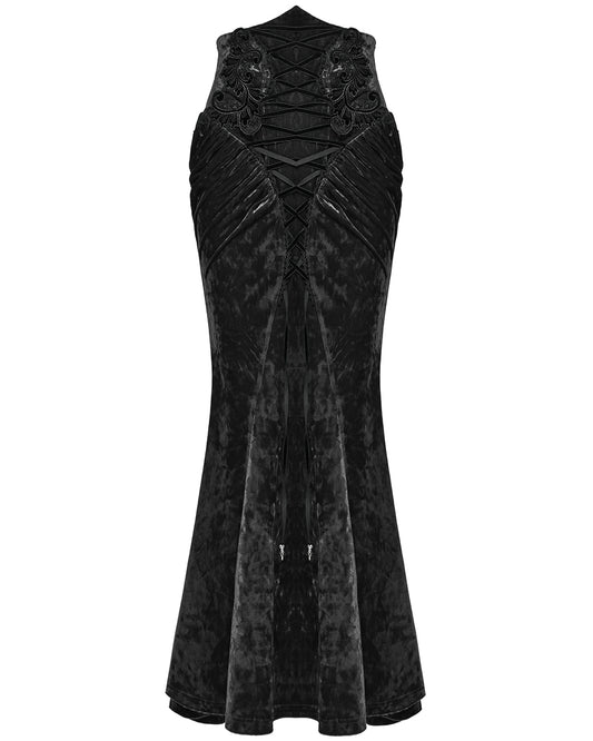 OQ-851BQF Daily Life Womens Long Gothic Velvet Applique Maxi Skirt - Black
