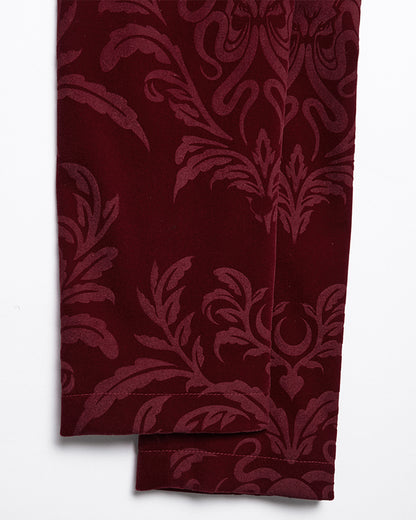 WY-1833LDF Womens Gothic Aristocrat Damask Velvet Frock Coat Jacket - Red