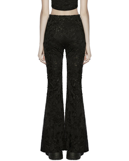 PR-OK-726XCF-BKF Daily Life Womens Apocalyptic Gothic Shredded Jacquard & Lace Flared Leggings