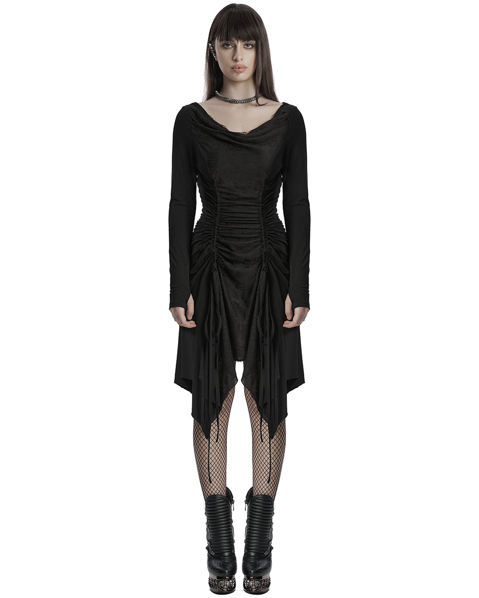 OQ-794LQF Daily Life Apocalyptic Gothic Broken Knit Ruching Dress