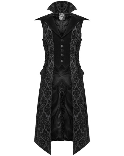 WY-1683MJM Mens Long Regency Gothic Flocked Velvet Damask Waistcoat Vest