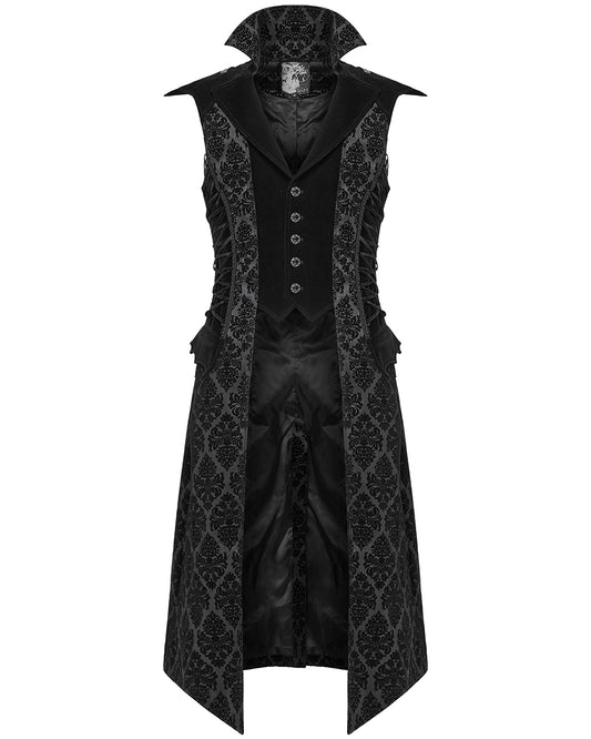 WY-1683MJM Mens Long Regency Gothic Flocked Velvet Damask Waistcoat Vest