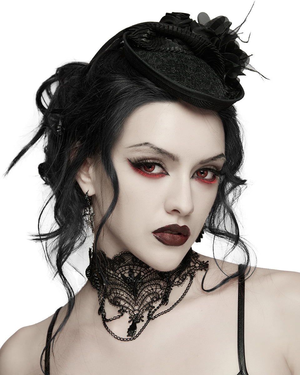 Womens Dark Gothic Chained Lace Hanging Bats Necklace
