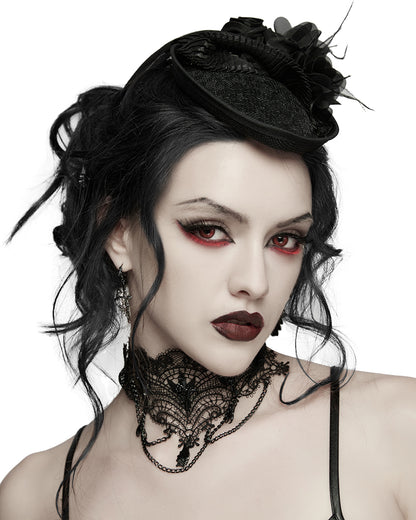 Womens Dark Gothic Chained Lace Hanging Bats Necklace