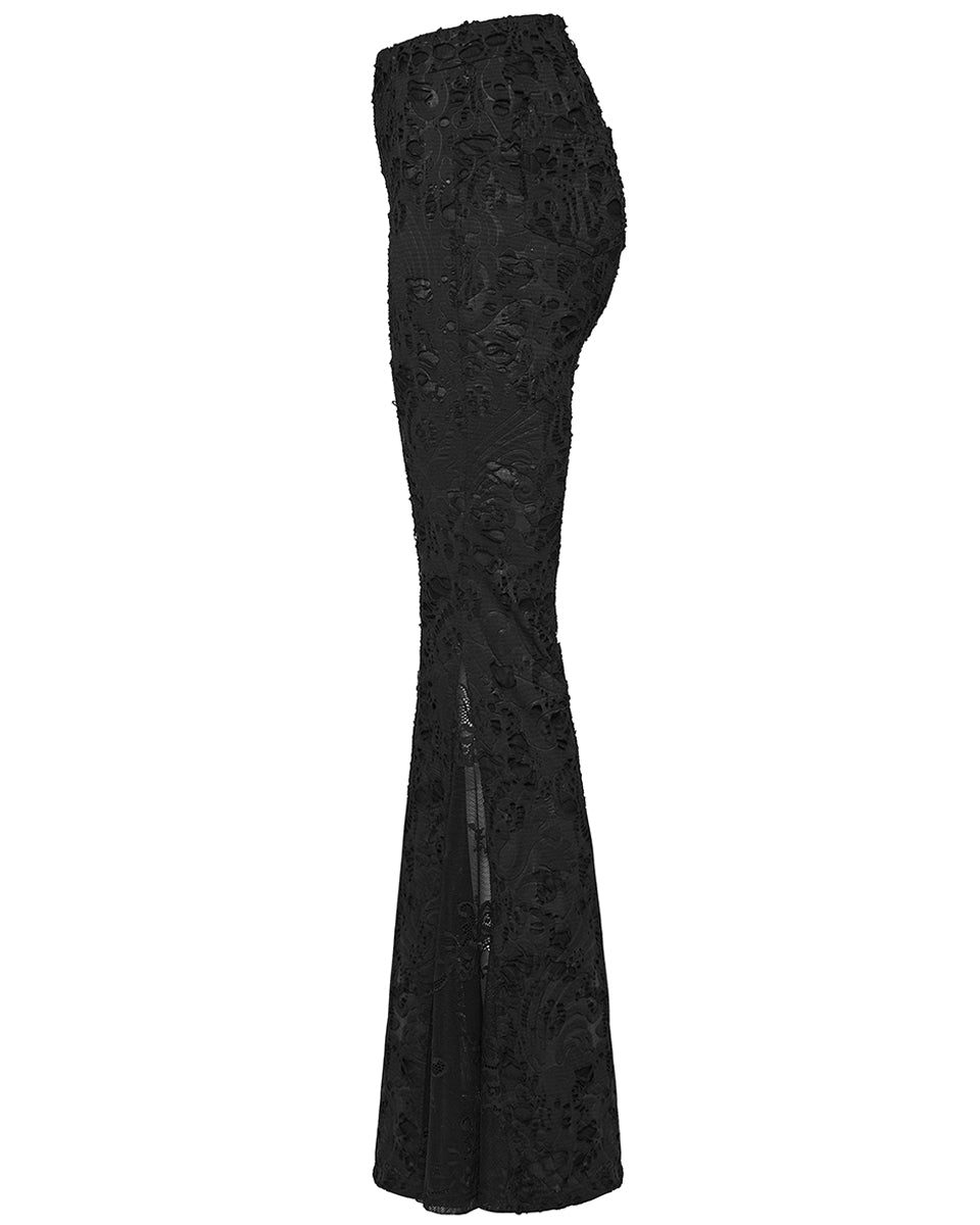 PR-OK-726XCF-BKF Daily Life Womens Apocalyptic Gothic Shredded Jacquard & Lace Flared Leggings