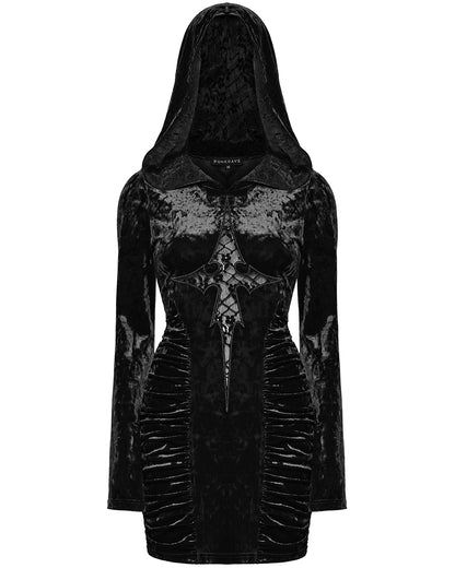 OQ-840LQF Daily Life Womens Dark Gothic Lace Crucifix Hooded Bodycon Dress