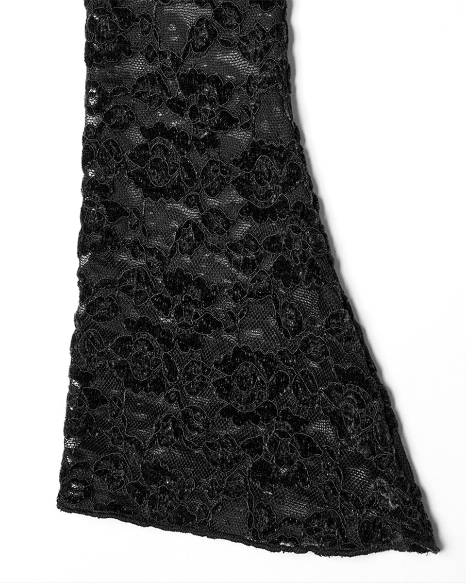 OT-1014TCF-BKF Womens Elegant Floral Lace V-Neck Top - Black