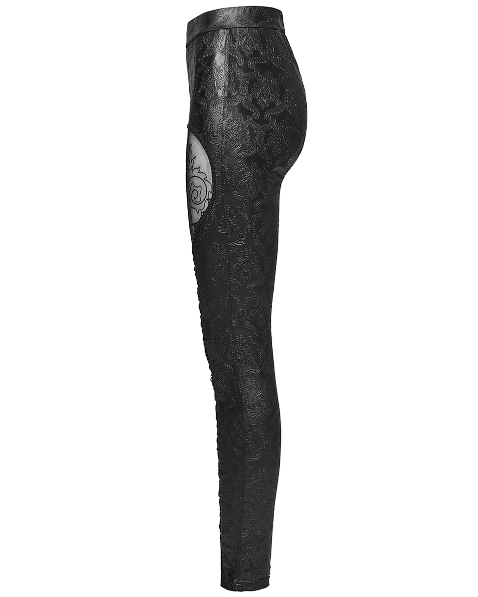 OK-711DDF Daily Life Womens Embossed Baroque Gothic Damask Butterfly Leggings