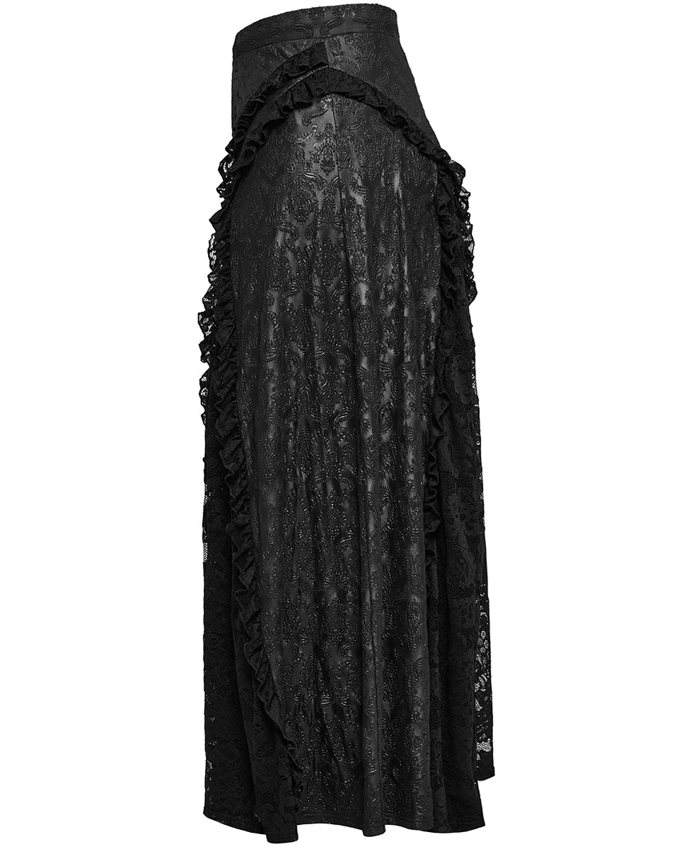 DQ-744BQF Plus Size Womens Gothic Embossed Damask & Lace Maxi Skirt