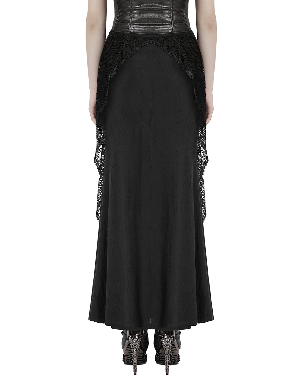 OQ-787BQF Daily Life Apocalyptic Gothic Broken Knit & Mesh Fishtail Maxi Skirt