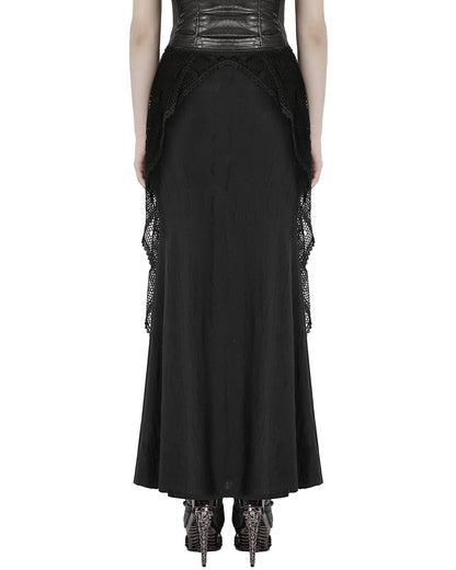 OQ-787BQF Daily Life Apocalyptic Gothic Broken Knit & Mesh Fishtail Maxi Skirt