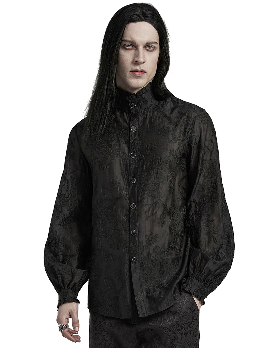 WY-1594CCM-BKM Mens Romantic Gothic Embroidered Chiffon Dress Shirt